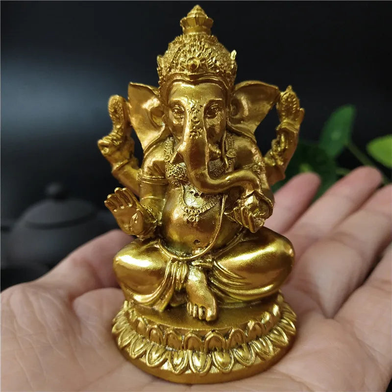 Gold Lord Ganesha Statue Buddha Elephant hindu God Sculpture Figurines Resin Home Garden Decoration Buddha Statues For House