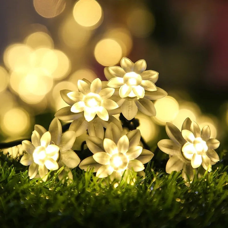 5-12m Led Solar String Lotus Sakura Flower Cherry Flower Lights LED Outdoor Waterproof Festival Garden Decorative Lights