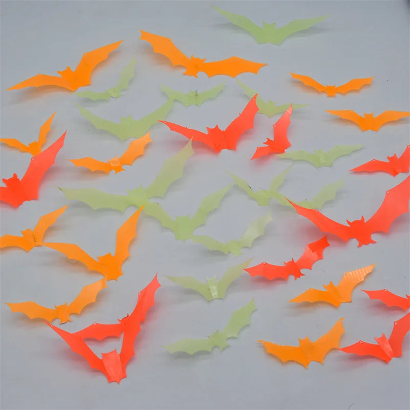12Pcs/Set 3D Luminous Bat Wall Stickers Halloween Party Decoration PVC Stickers Living Room Window Home Decor Wall Decals Glow