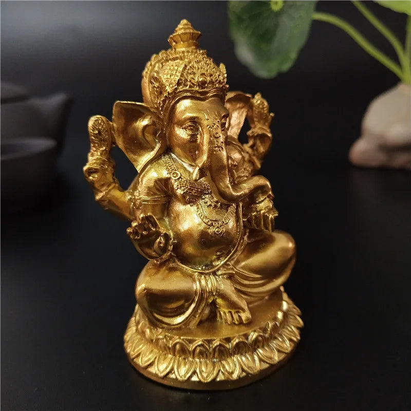Gold Lord Ganesha Statue Buddha Elephant hindu God Sculpture Figurines Resin Home Garden Decoration Buddha Statues For House