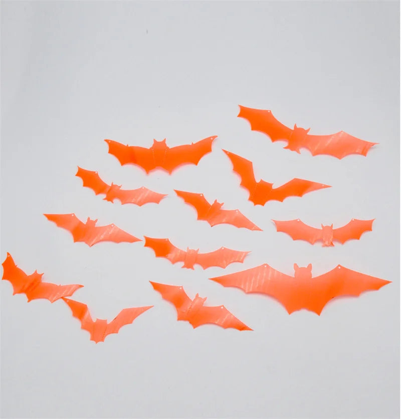 12Pcs/Set 3D Luminous Bat Wall Stickers Halloween Party Decoration PVC Stickers Living Room Window Home Decor Wall Decals Glow