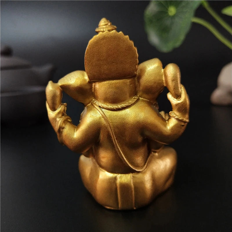 Gold Lord Ganesha Statue Buddha Elephant hindu God Sculpture Figurines Resin Home Garden Decoration Buddha Statues For House
