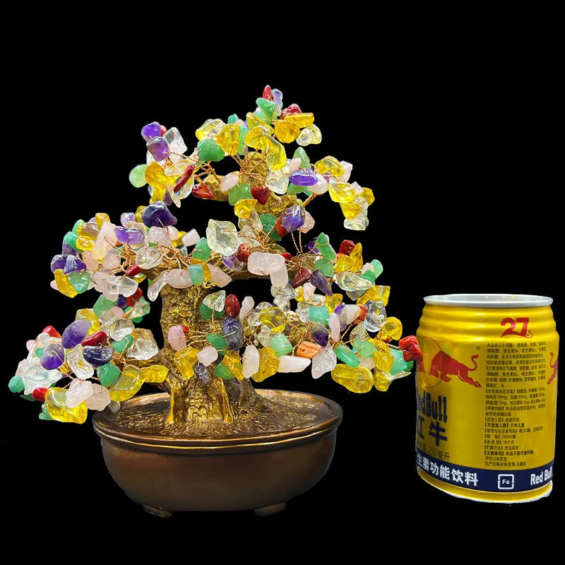 Wholesale Natural Healing Stone Crystal Ingot Tree Amethyst Money Wealth Tree Bonsai Crystal Decoration