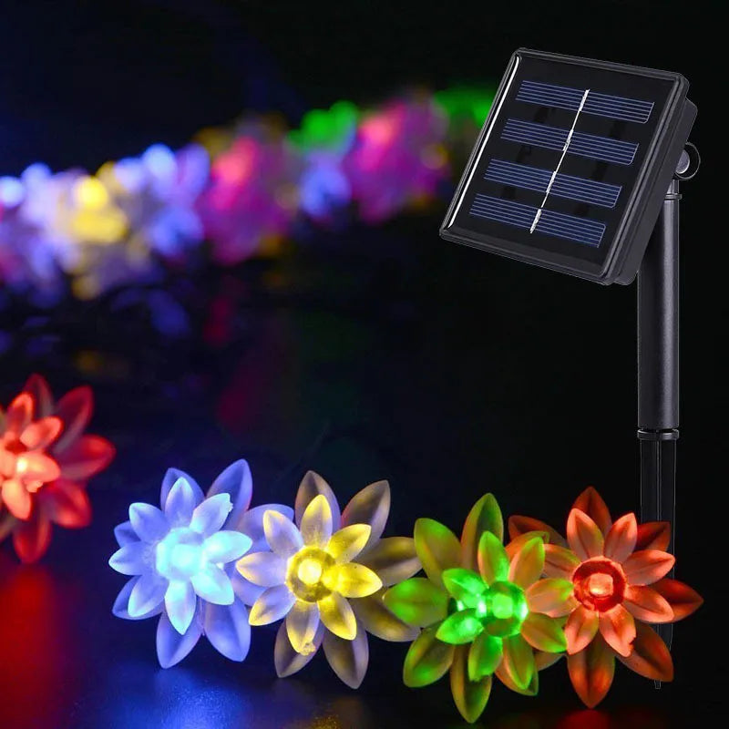 5-12m Led Solar String Lotus Sakura Flower Cherry Flower Lights LED Outdoor Waterproof Festival Garden Decorative Lights