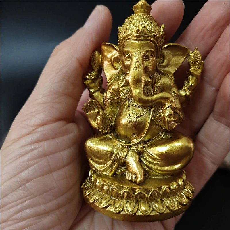 Gold Lord Ganesha Statue Buddha Elephant hindu God Sculpture Figurines Resin Home Garden Decoration Buddha Statues For House