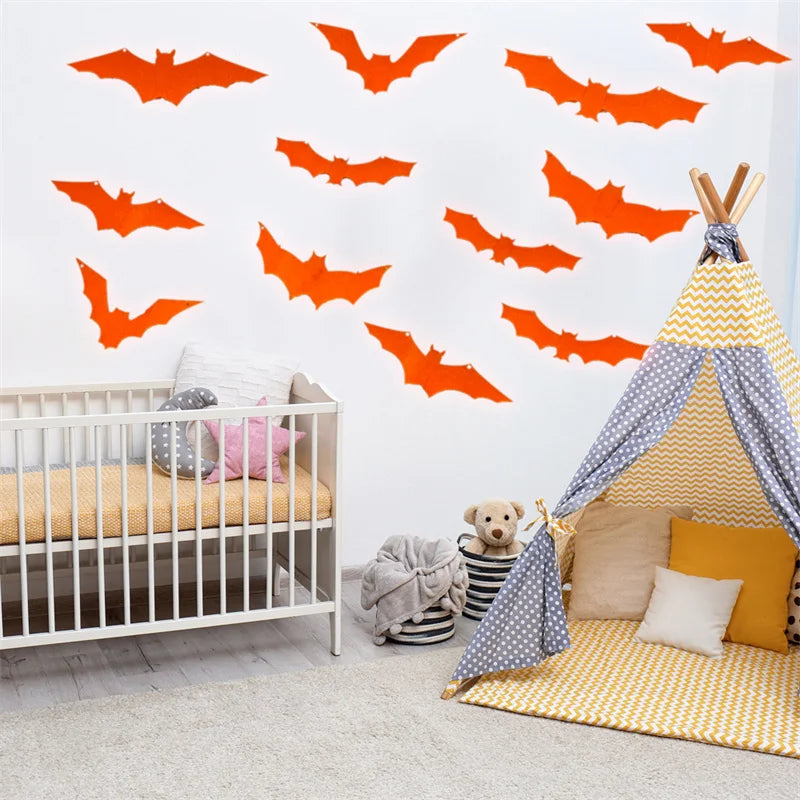 12Pcs/Set 3D Luminous Bat Wall Stickers Halloween Party Decoration PVC Stickers Living Room Window Home Decor Wall Decals Glow