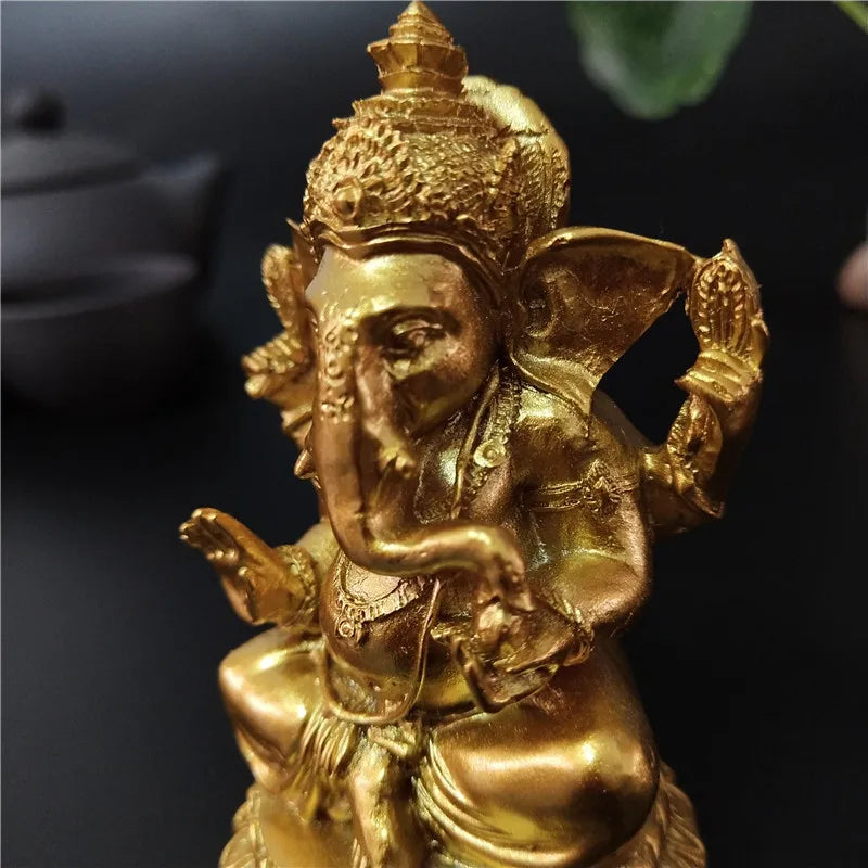 Gold Lord Ganesha Statue Buddha Elephant hindu God Sculpture Figurines Resin Home Garden Decoration Buddha Statues For House