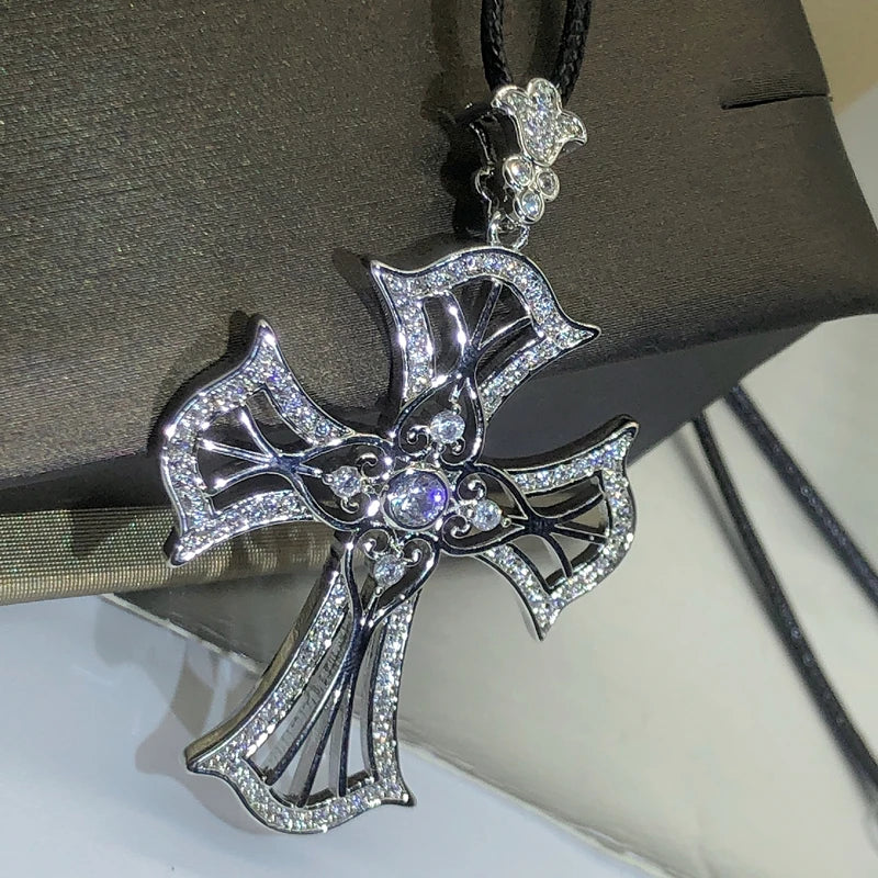 Luxury Cross Pendant AAAAA Cz Chain 925 Sterling Silver Cross Pendant Necklace For Women Men Party Wedding Jewelry Gift