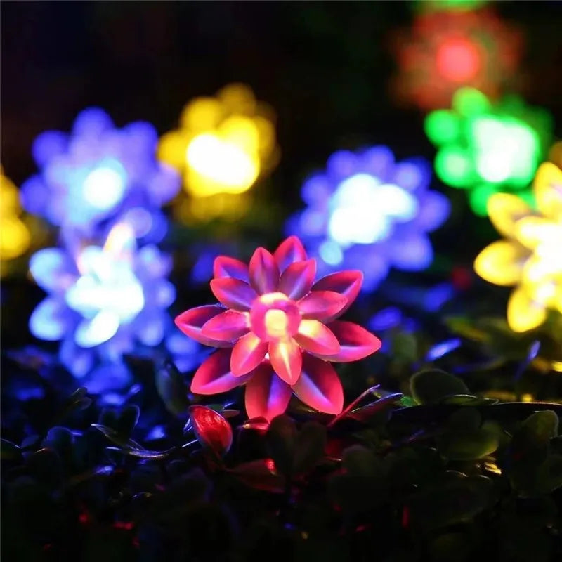 5-12m Led Solar String Lotus Sakura Flower Cherry Flower Lights LED Outdoor Waterproof Festival Garden Decorative Lights
