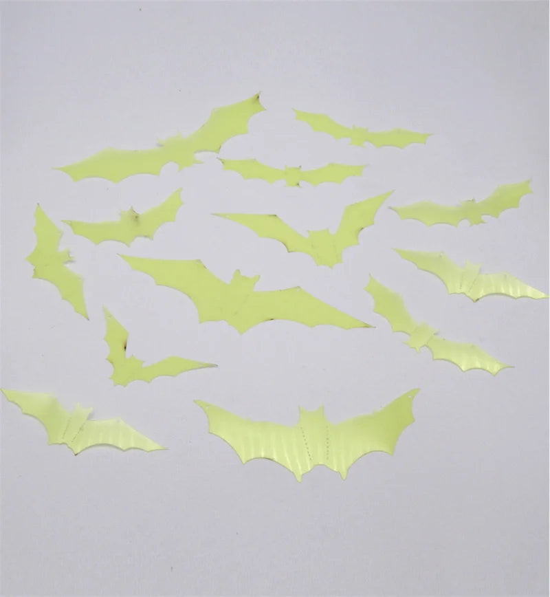 12Pcs/Set 3D Luminous Bat Wall Stickers Halloween Party Decoration PVC Stickers Living Room Window Home Decor Wall Decals Glow