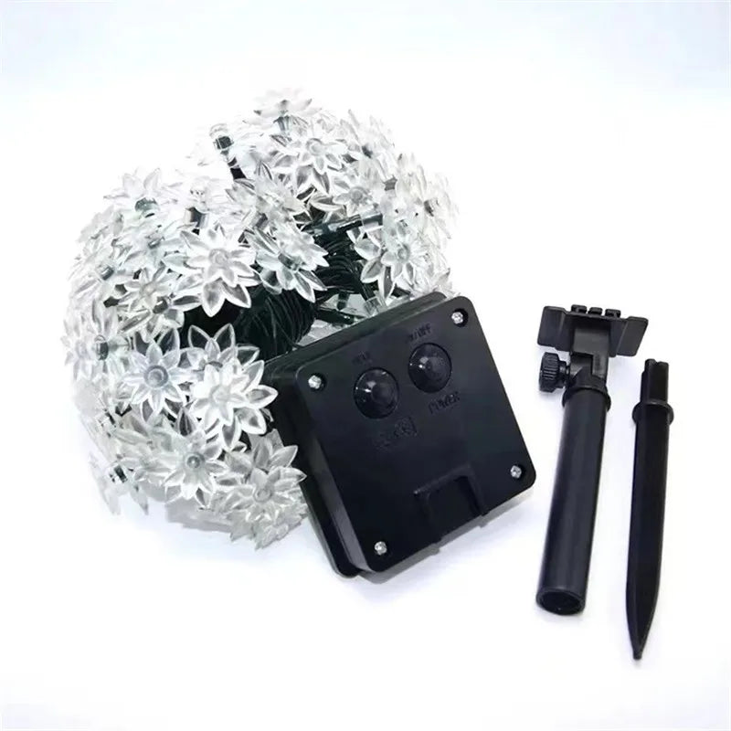 5-12m Led Solar String Lotus Sakura Flower Cherry Flower Lights LED Outdoor Waterproof Festival Garden Decorative Lights