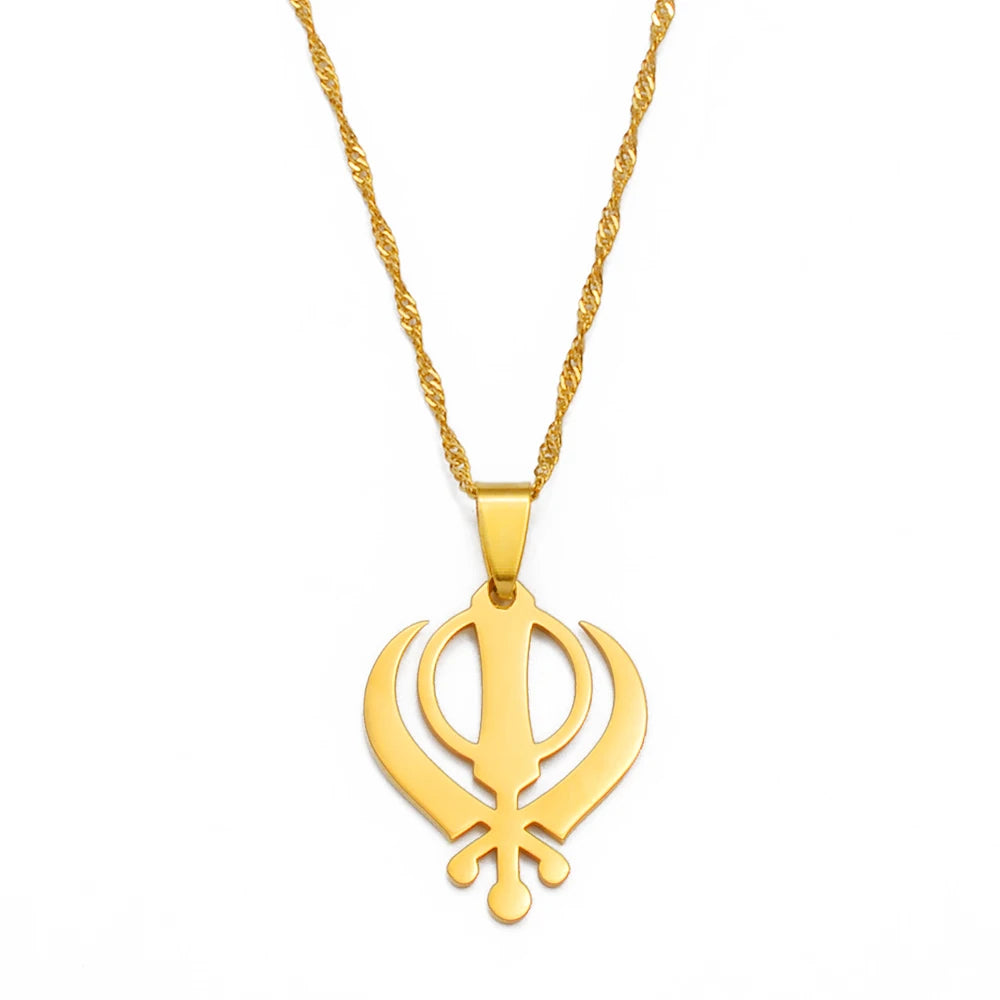 Anniyo Sikhism Necklace Pendant Sikh Khanda Jewelry Black/Gold Color Necklaces India Pakistan Malaysia Punjab Religious @009521