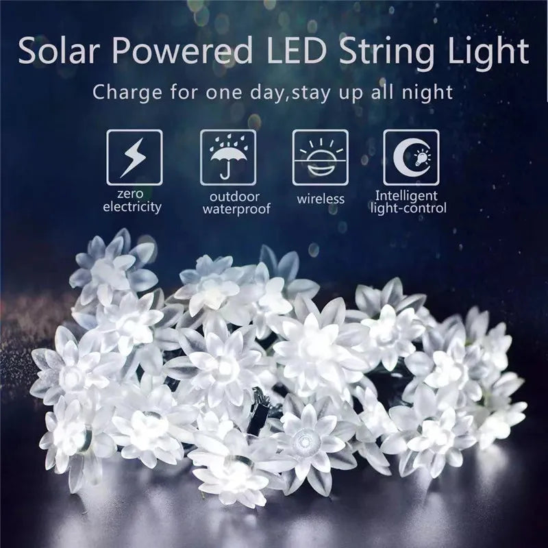 5-12m Led Solar String Lotus Sakura Flower Cherry Flower Lights LED Outdoor Waterproof Festival Garden Decorative Lights