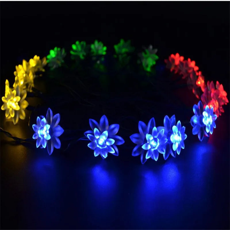 5-12m Led Solar String Lotus Sakura Flower Cherry Flower Lights LED Outdoor Waterproof Festival Garden Decorative Lights