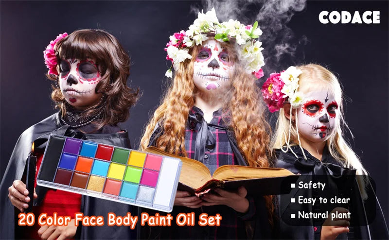 Paint Body Makeup Halloween Face Body Art 12/20 Colors Painting Kit with Brushes Safe Ingredient Available for Kid and Adult