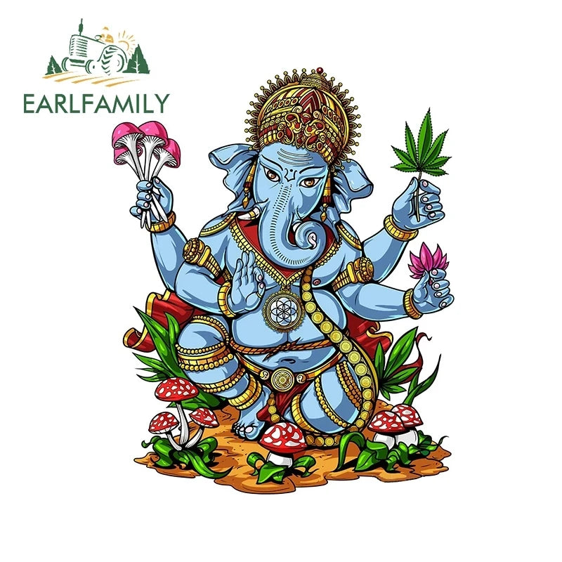 EARLFAMILY 13cm  for Ganesha Car Stickers Waterproof Sunscreen Suitcase Vinyl Material Motorcycle Helmet Fine Decal for Vehicle