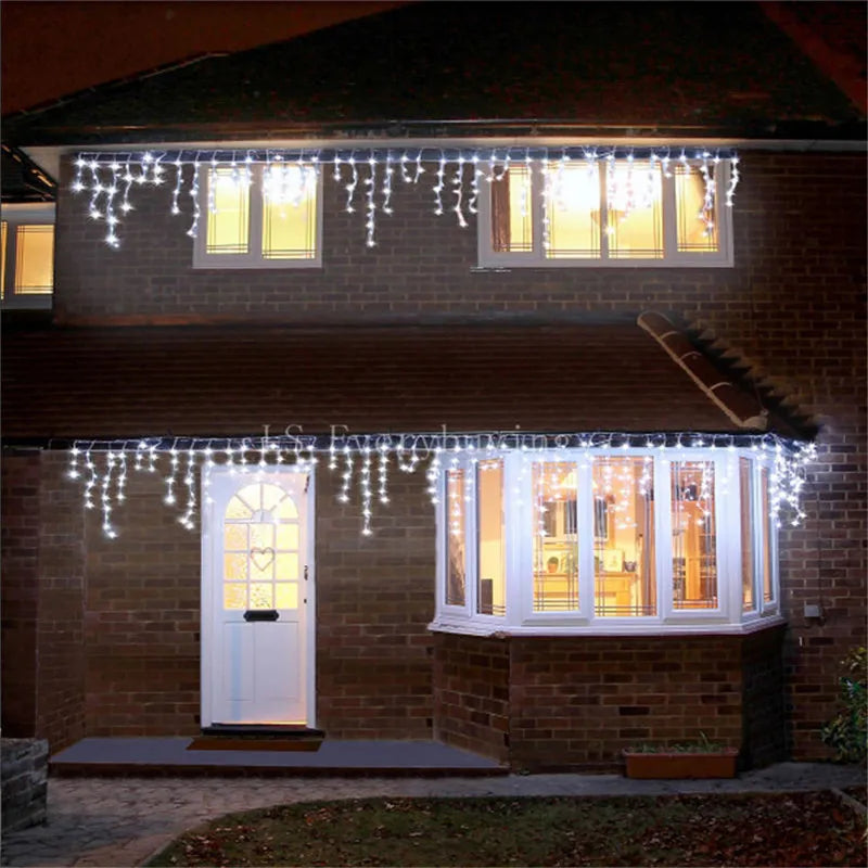 Christmas Lights Outdoor Decoration 4m Droop 0.4-0.6m Led Curtain Icicle String Lights Garden Xmas Party Decorative Lights