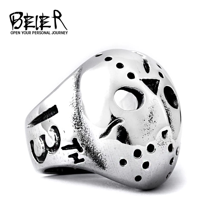 Beier new store 316L Stainless Steel Jason Halloween Party Men's Rings Cool Hockey High Quality Jewelry LLBR8-052R