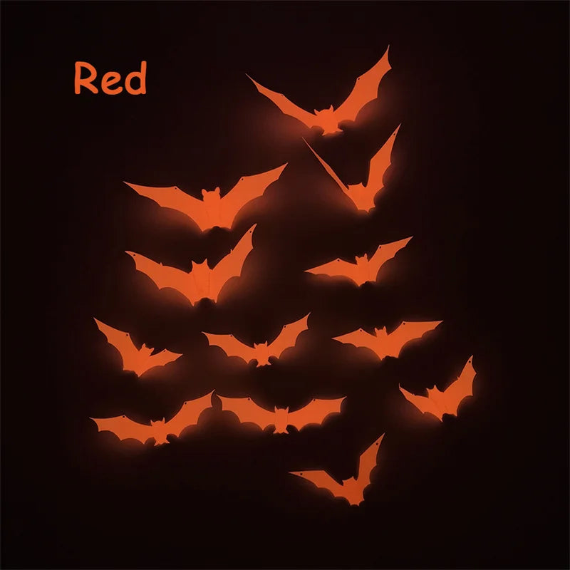 12Pcs/Set 3D Luminous Bat Wall Stickers Halloween Party Decoration PVC Stickers Living Room Window Home Decor Wall Decals Glow