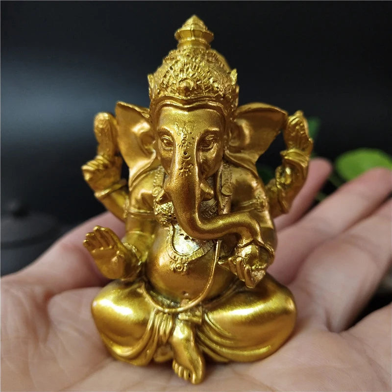 Gold Lord Ganesha Statue Buddha Elephant hindu God Sculpture Figurines Resin Home Garden Decoration Buddha Statues For House