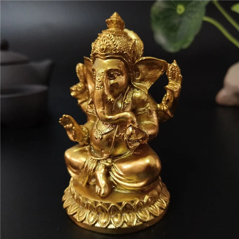 Gold Lord Ganesha Statue Buddha Elephant hindu God Sculpture Figurines Resin Home Garden Decoration Buddha Statues For House