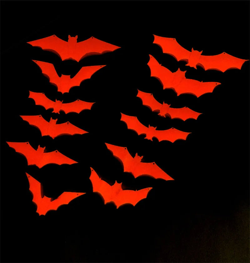 12Pcs/Set 3D Luminous Bat Wall Stickers Halloween Party Decoration PVC Stickers Living Room Window Home Decor Wall Decals Glow