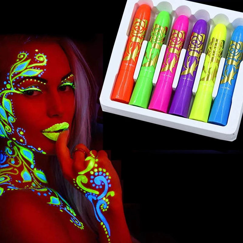 Creative Cool Halloween Glow In The Dark Face Black Light Paint Uv Neon Face Body Paint Crayon Kit Fluorescent Makeup Marker