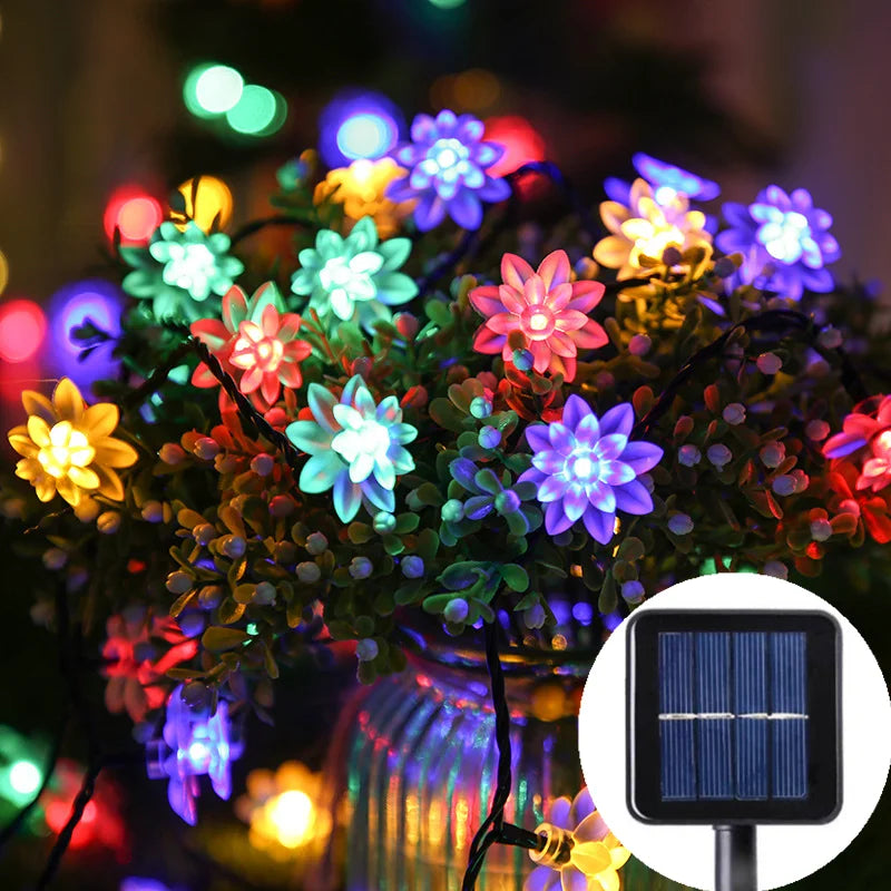 5-12m Led Solar String Lotus Sakura Flower Cherry Flower Lights LED Outdoor Waterproof Festival Garden Decorative Lights