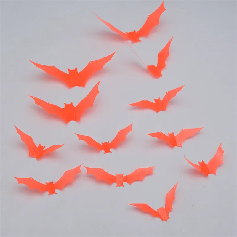 12Pcs/Set 3D Luminous Bat Wall Stickers Halloween Party Decoration PVC Stickers Living Room Window Home Decor Wall Decals Glow