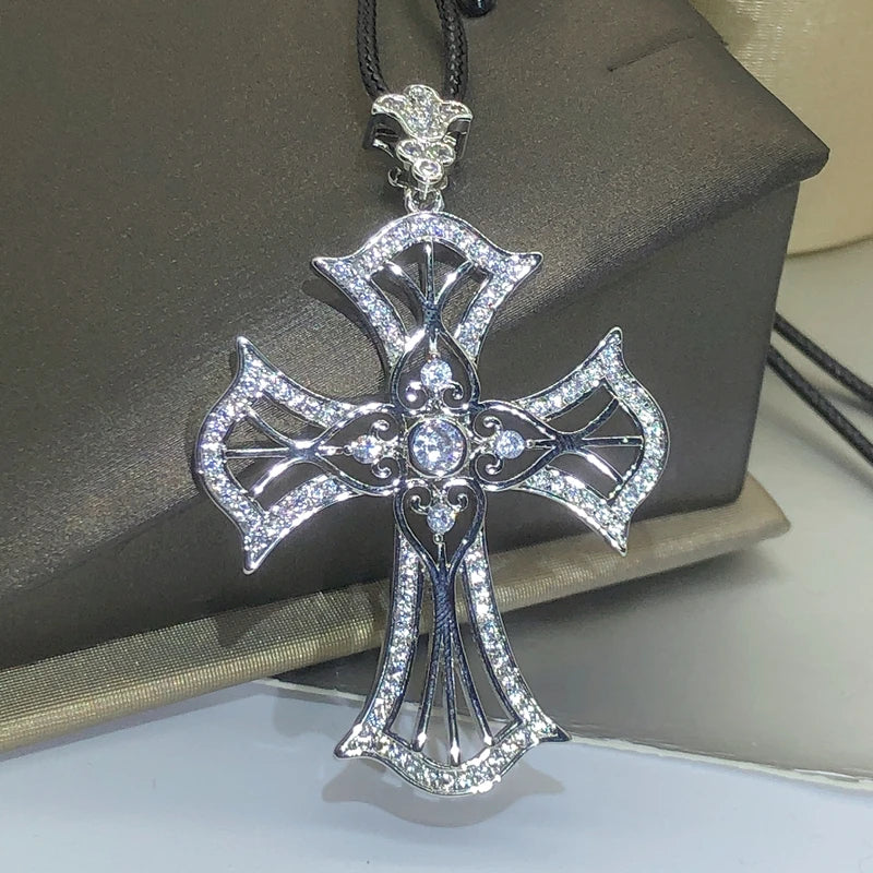 Luxury Cross Pendant AAAAA Cz Chain 925 Sterling Silver Cross Pendant Necklace For Women Men Party Wedding Jewelry Gift