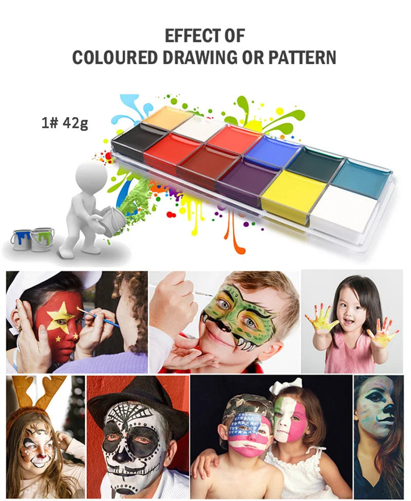 Paint Body Makeup Halloween Face Body Art 12/20 Colors Painting Kit with Brushes Safe Ingredient Available for Kid and Adult