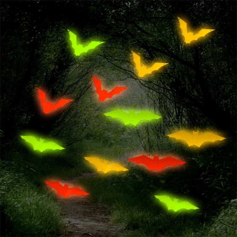 12Pcs/Set 3D Luminous Bat Wall Stickers Halloween Party Decoration PVC Stickers Living Room Window Home Decor Wall Decals Glow