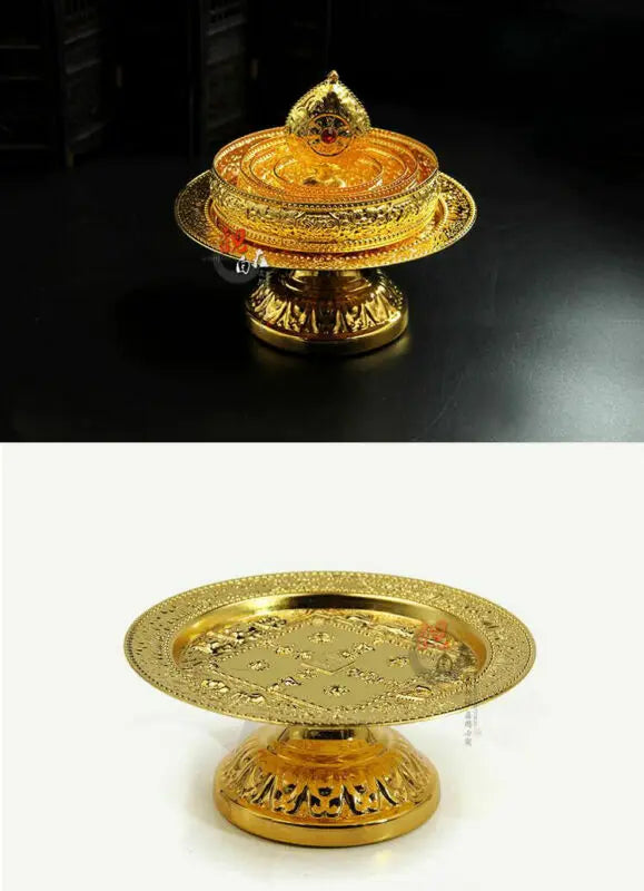 Tibetan Buddhism Altar Mandala Manza Set Tray Gilded Buddhist Offering  N