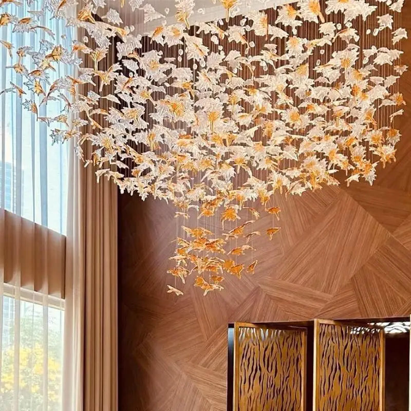 Customized Modern Style Maple Leaf Decoration, Hotel Lobby, Villa, Living Room, Luxurious Glass Chandelier