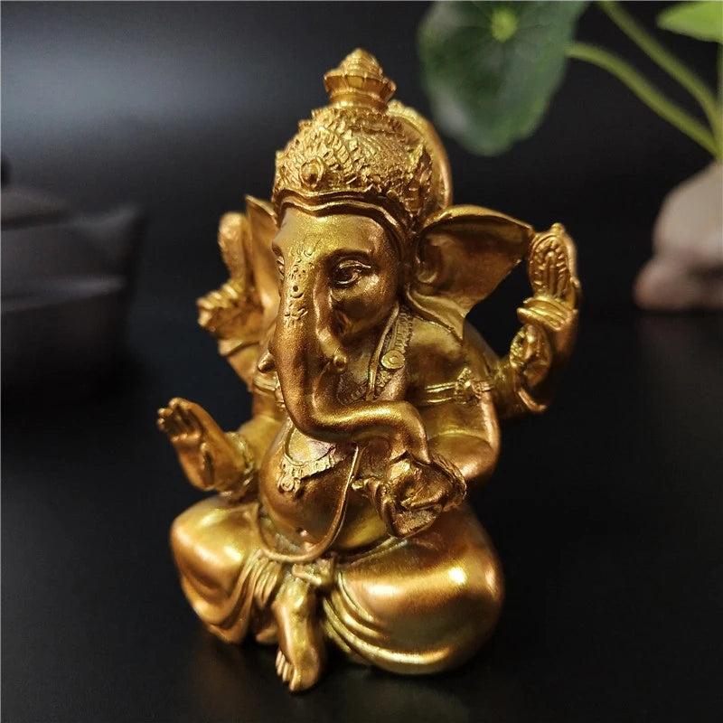 Gold Lord Ganesha Statue Buddha Elephant hindu God Sculpture Figurines Resin Home Garden Decoration Buddha Statues For House