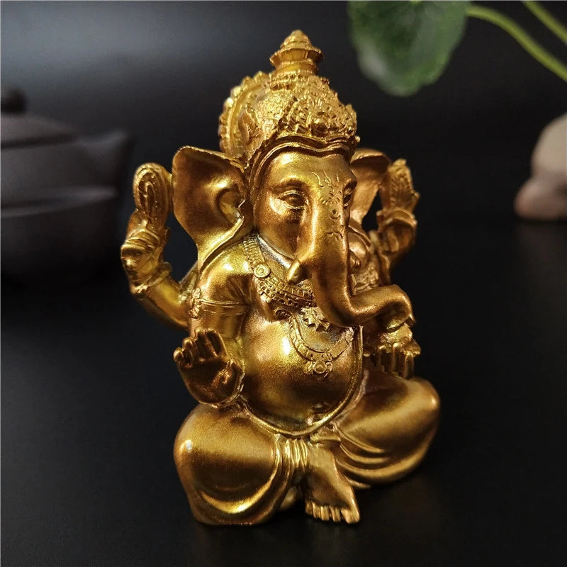 Gold Lord Ganesha Statue Buddha Elephant hindu God Sculpture Figurines Resin Home Garden Decoration Buddha Statues For House