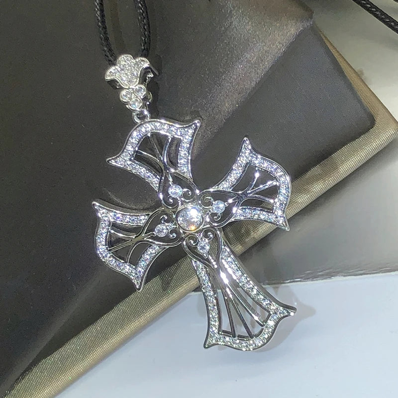 Luxury Cross Pendant AAAAA Cz Chain 925 Sterling Silver Cross Pendant Necklace For Women Men Party Wedding Jewelry Gift
