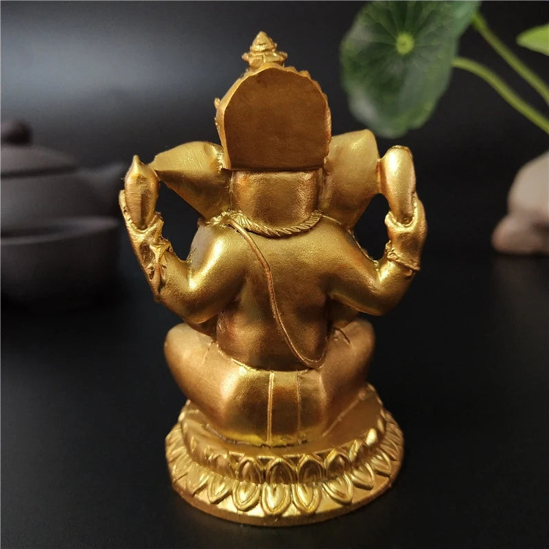 Gold Lord Ganesha Statue Buddha Elephant hindu God Sculpture Figurines Resin Home Garden Decoration Buddha Statues For House