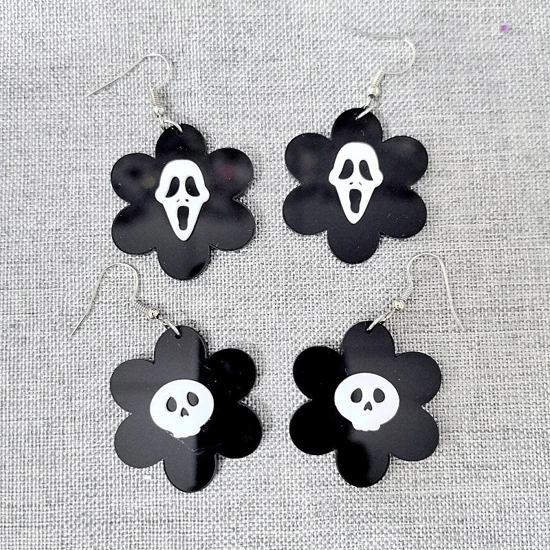 2024 New Skeleton Pumpkins Halloween Earrings Women Hallowmas Costume Cosplay Skull Heart Axe Black Bat Acrylic Drop Earring