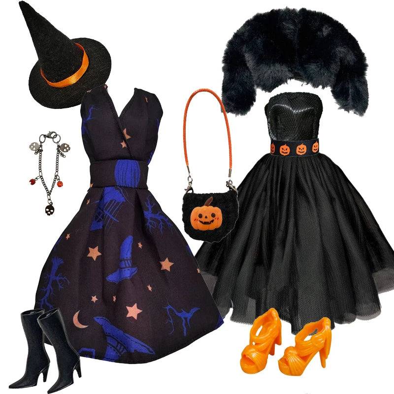 1/6 Doll Cosplay Clothes Halloween dress Witch Cap Belts Bag Broom Outfits for 12inch BJD Doll 30cm Doll Barbi Xinyi FR Doll