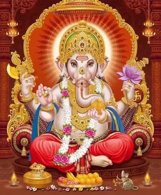 India Hindu God Ganesha Canvas Wall Art  Elephant God Series Religious Temple Print for Living Room Decor