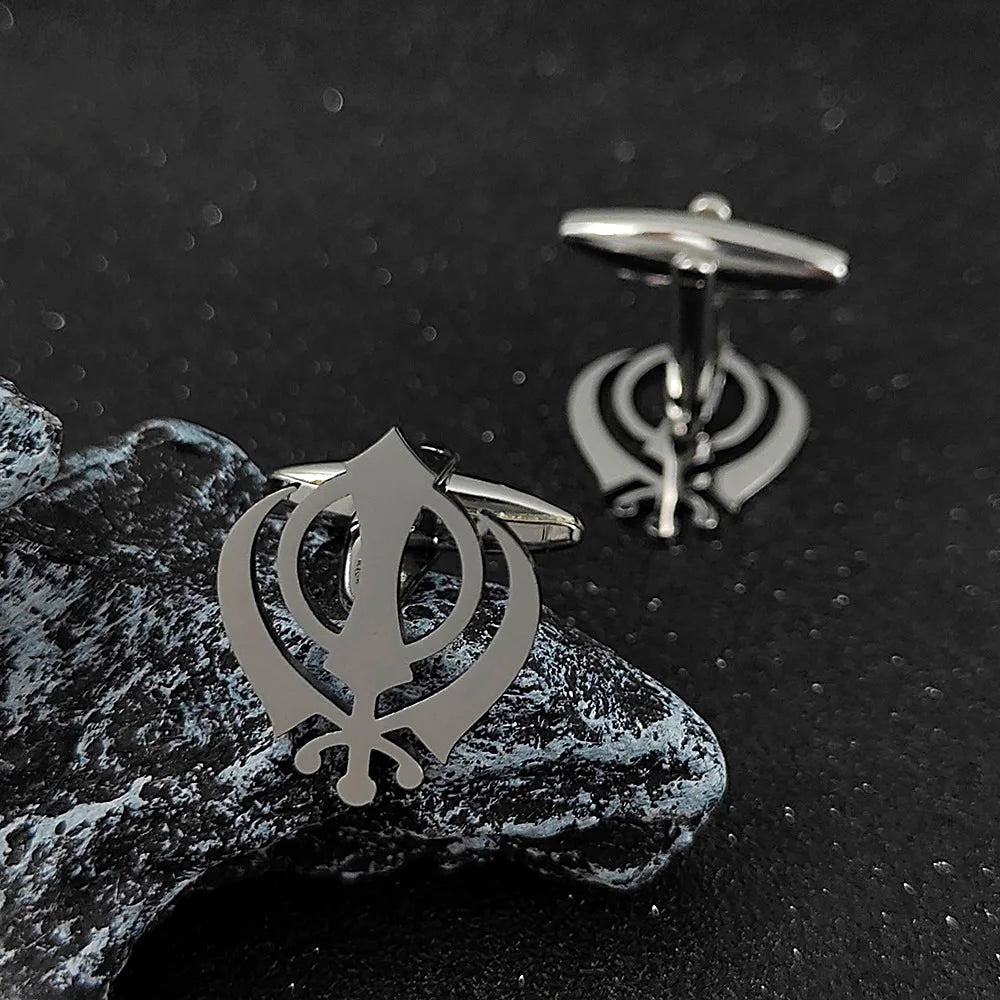 Stainless steel butterfly clasp brooch/cufflink, Sikh symbol badge for men's suit, elegant anti-exposure button for women.