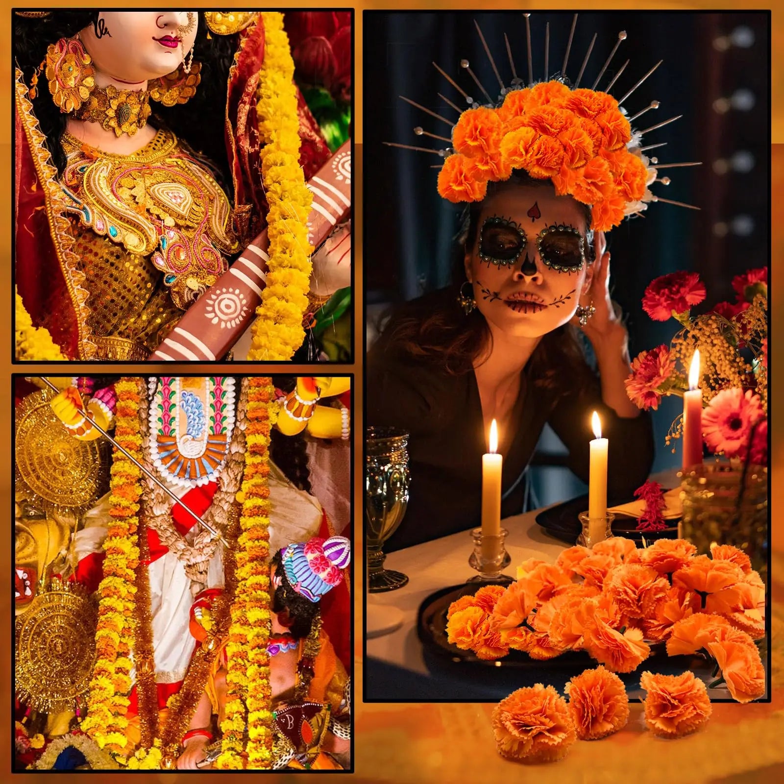 5-50pcs Marigold Garland For Decoration 5 Ft Artificial Flower Garland Mexican Fiesta Day of The Dead/Diwali Pooja Decor/Wedding