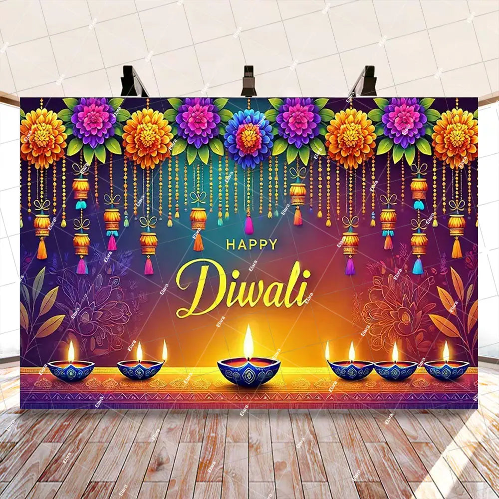 Diwali Decorations Indian Diwali Festival Deepavali Peacock Candle Wedding Birthday Party Supplies Backdrop Banner Photo Studio