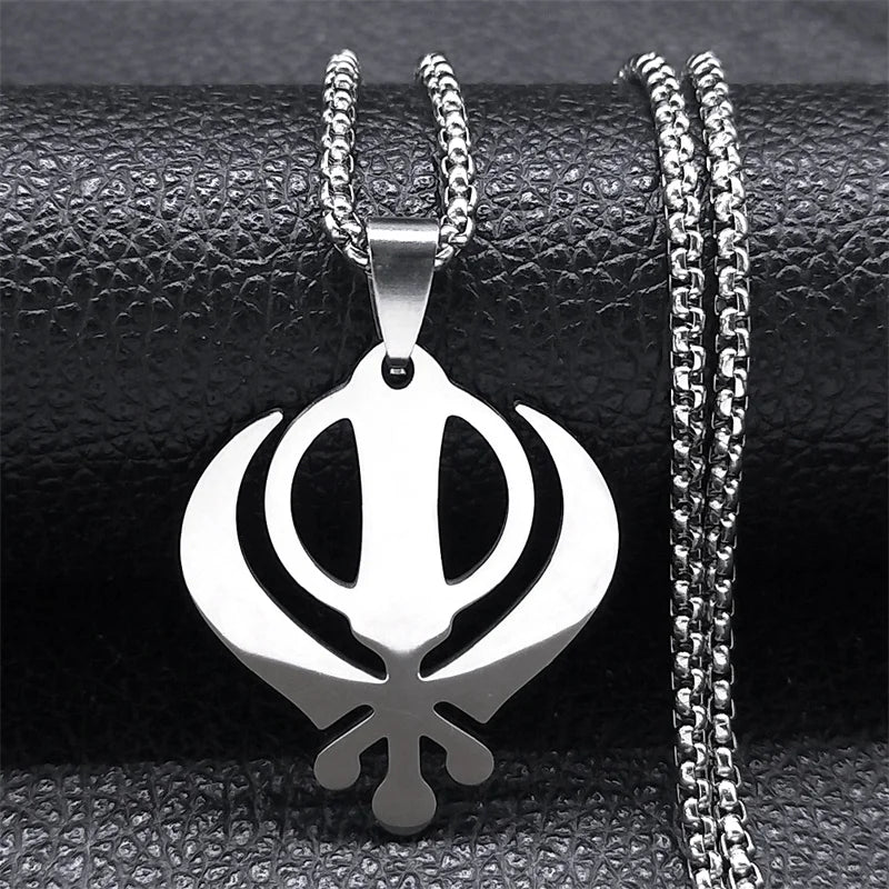 Sikhism Necklace for Women/Men Stainless Steel Sikh Khanda India Pakistan Malaysia Punjab Religious Necklaces Jewelry N8090GDS02