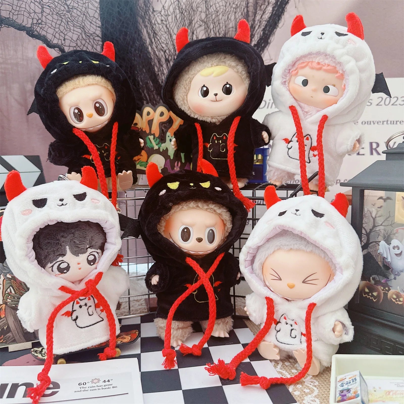 10cm Cotton Doll Hoodie Idol Doll Clothes Ghost Hooded Sweatshirt for Christmas Halloween Dress Up Accessories