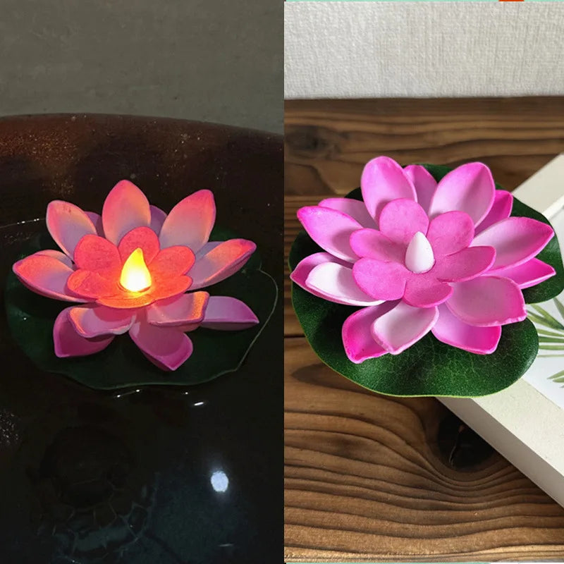 15/10CM Diwali Floating Induction Lotus Lamp Garden Led Pink Battery Powered Lights Outdoor Waterproof Landscape For Night Light