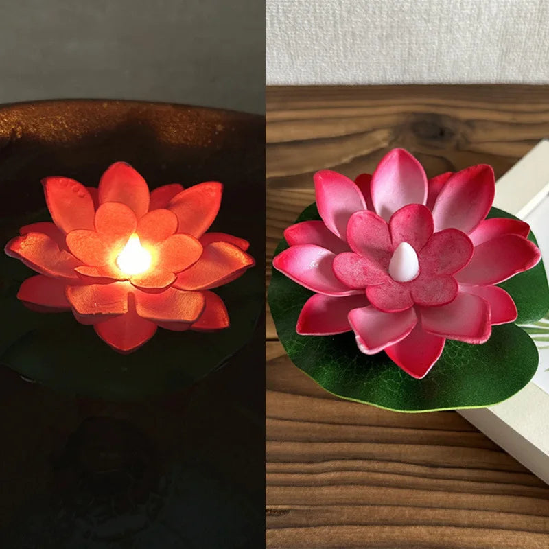 15/10CM Diwali Floating Induction Lotus Lamp Garden Led Pink Battery Powered Lights Outdoor Waterproof Landscape For Night Light