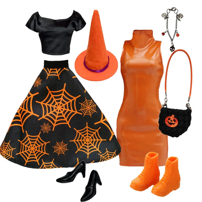 1/6 Doll Cosplay Clothes Halloween dress Witch Cap Belts Bag Broom Outfits for 12inch BJD Doll 30cm Doll Barbi Xinyi FR Doll