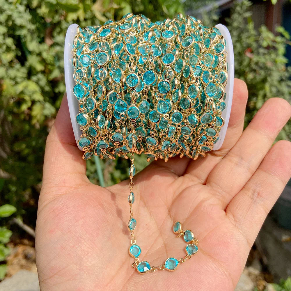 Colorful Evil Eye Beads Chains Stainless Steel Link Pearl Beaded Chains Turkey Eye Link Chain for Necklace Making Jewelry DIY